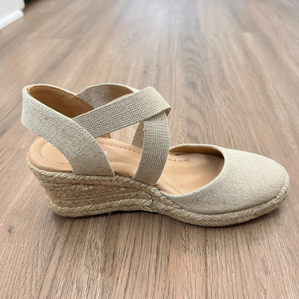 Easy Spirit Meza Espadrille Wedge Sandals Textile Almond Toe Slip‎ On  7